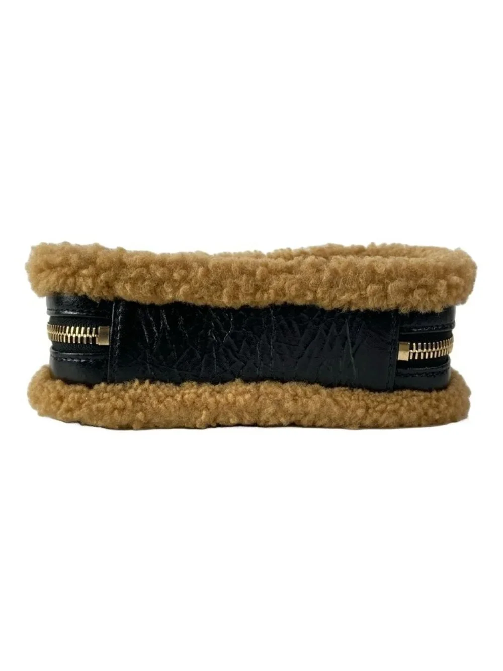 Chanel Waist Pouch CC Mania Black Light Brown Gold CC Logo Shearling